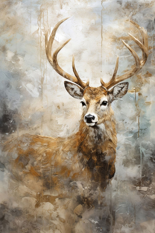 Majestätisches Hirsch Gemälde im abstrakten Expressionismus-Stil als hochwertiger Kunstdruck. Jetzt auf Leinwand, hinter Acrylglas oder Alu-Dibond kaufen.