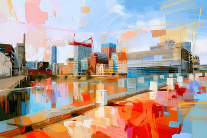 Düsseldorf Medienhafen Gemälde als Kunstdruck auf Leinwand, Alu-Dibond oder hinter Acrylglas.
