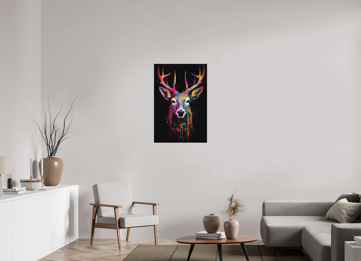 60 x 90 cm, Leinwand Bunter Hirsch in Neon-Farben