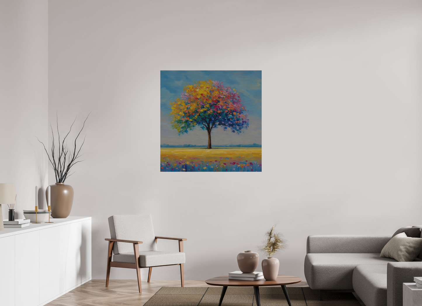 100 x 100 cm, Alu Dibond gebürstet Baum mit bunten Blättern