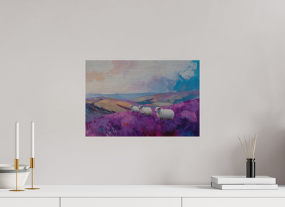 45 x 30 cm, Alu Dibond gebürstet Schafe in einer Heidelandschaft