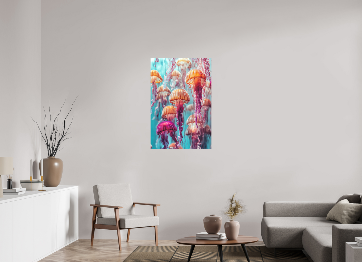 70 x 105 cm, Alu Dibond Dekorative Quallen