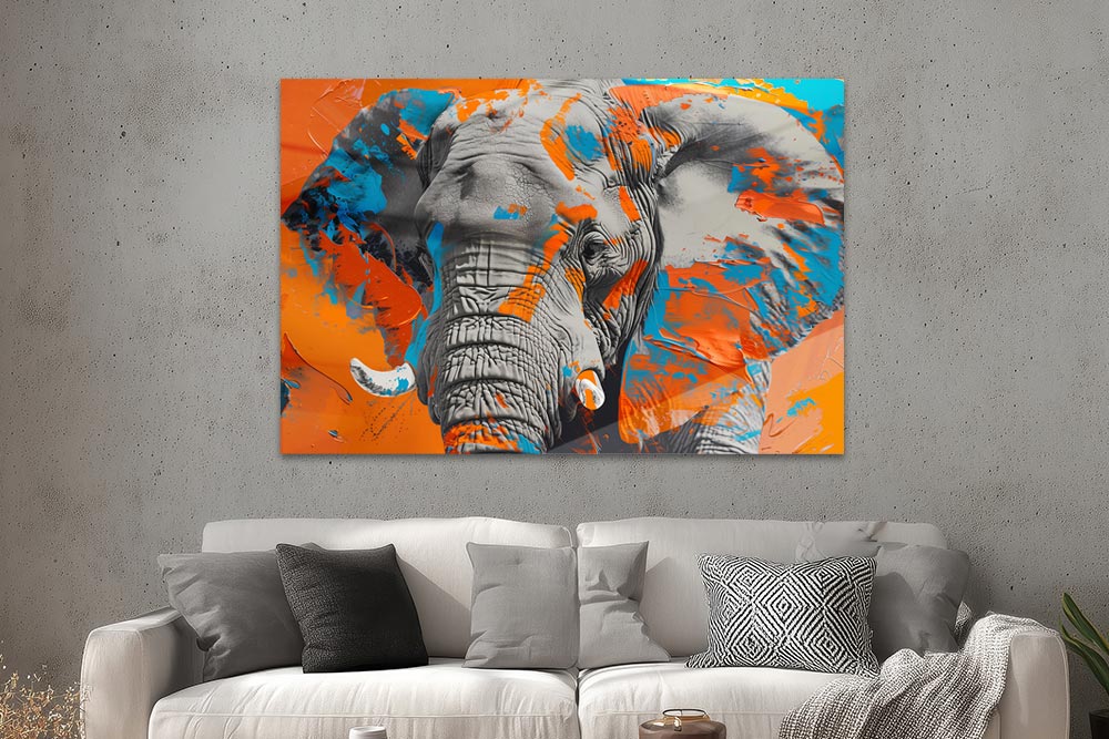 Elefant in Blau und Orange