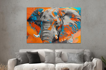 Elefant in Blau und Orange