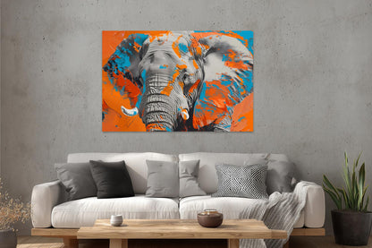 Elefant in Blau und Orange