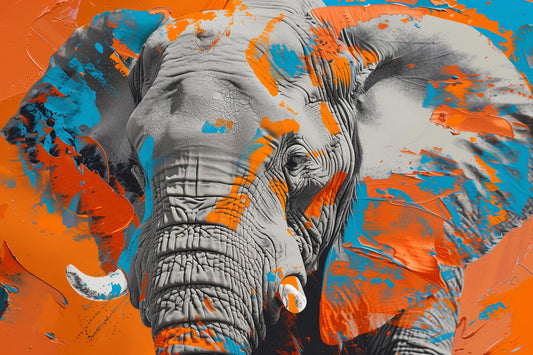 Elefant in Blau und Orange