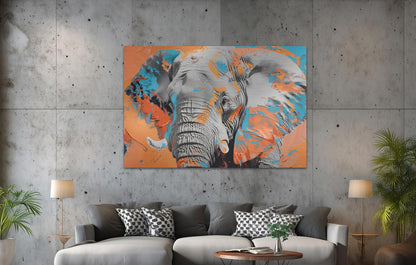 Elefant in Blau und Orange