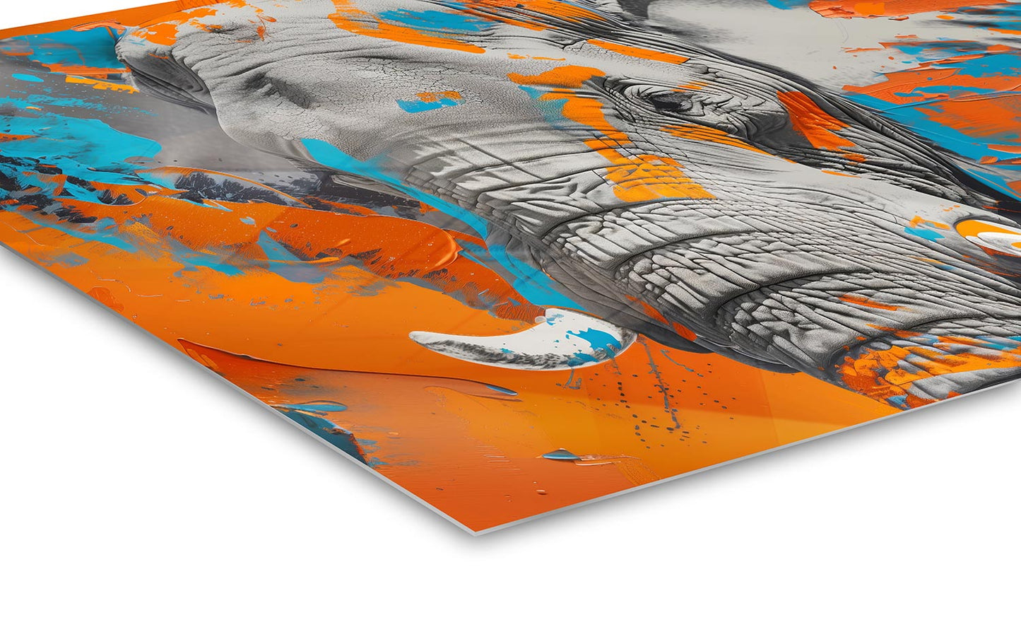 Elefant in Blau und Orange