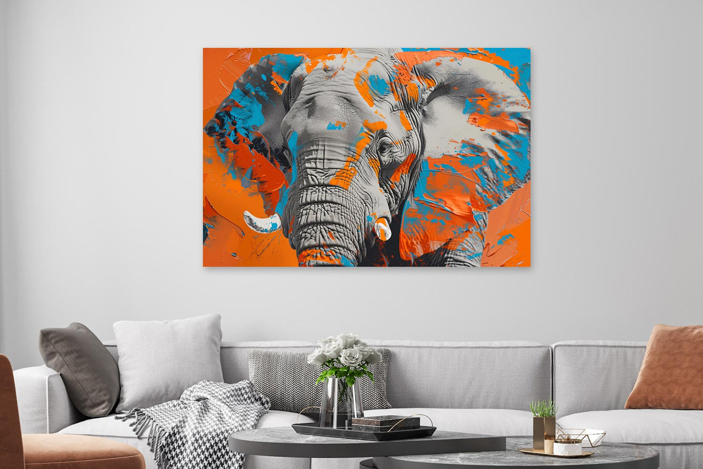 Elefant in Blau und Orange