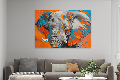 Elefant in Blau und Orange