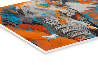 Elefant in Blau und Orange