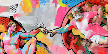 Die Erschaffung Adams Pop Art Gemälde als hochwertiger Kunstdruck. Jetzt bestellen als Wandbild auf Leinwand, Alu-Dibond, hinter Acrylglas oder als Poster. Versandkostenfreie Lieferung innerhalb Deutschlands.
