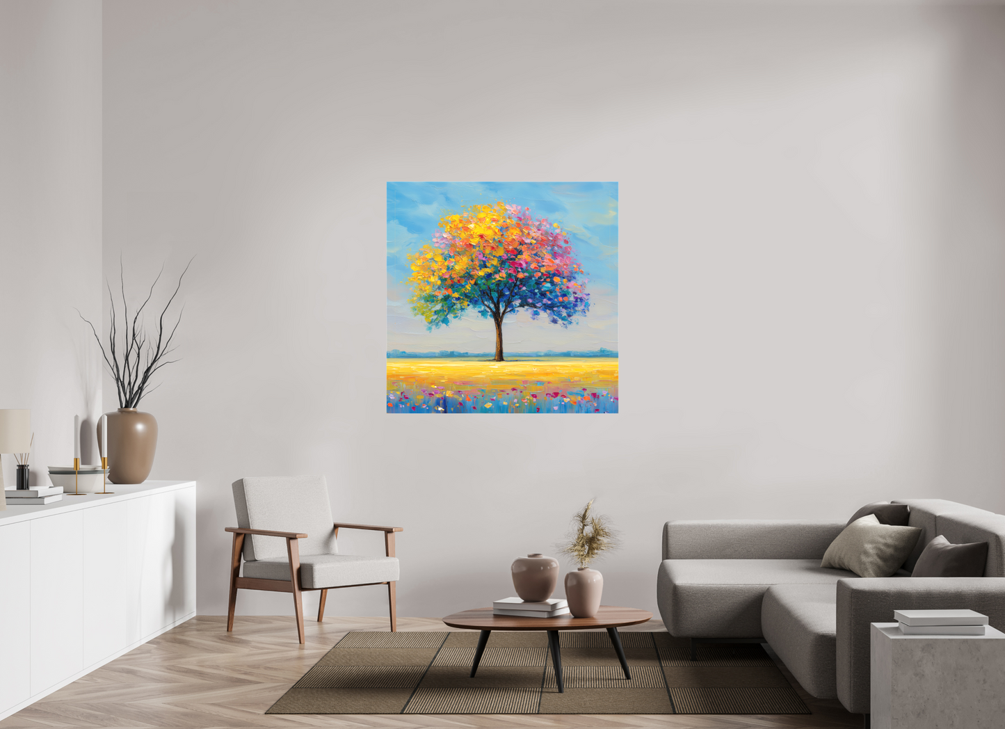 120 x 120 cm, Leinwand Baum mit bunten Blättern