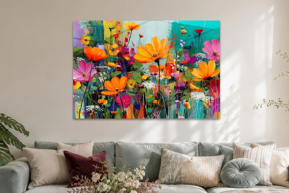 Farbenfrohes Gemälde einer Blumenwiese