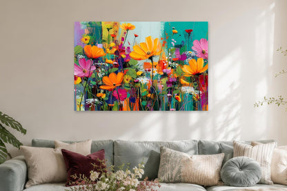 Farbenfrohes Gemälde einer Blumenwiese