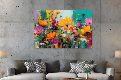Farbenfrohes Gemälde einer Blumenwiese