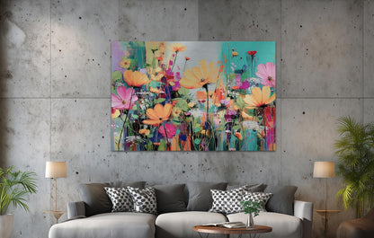 Farbenfrohes Gemälde einer Blumenwiese