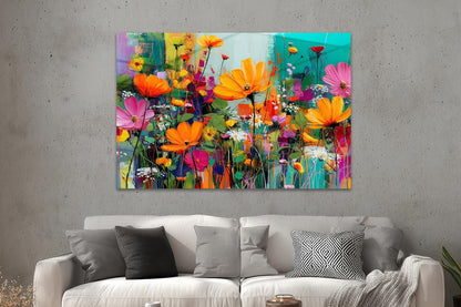 Farbenfrohes Gemälde einer Blumenwiese