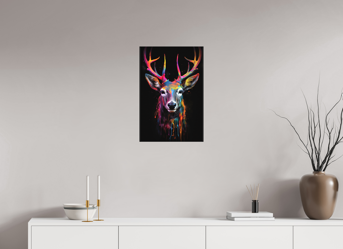 40 x 60 cm, Leinwand Bunter Hirsch in Neon-Farben