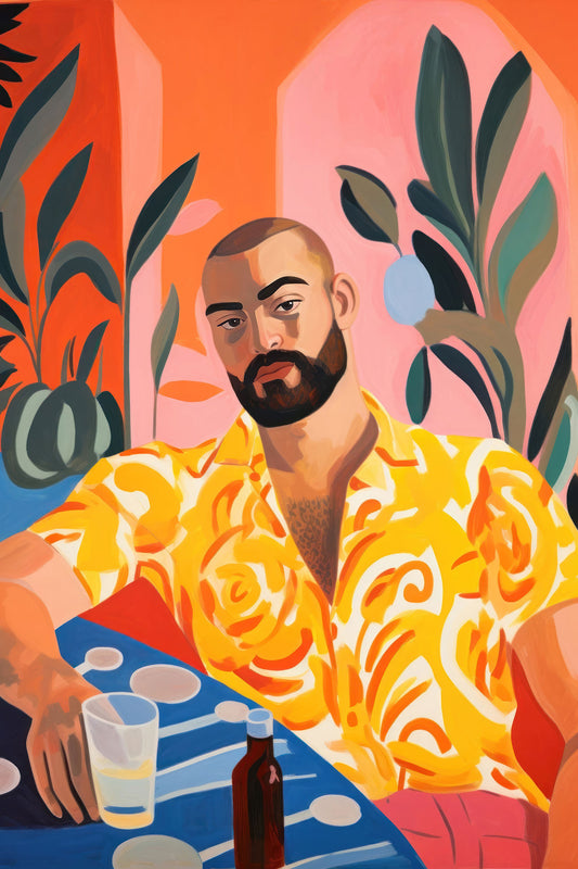 Modernes Porträt-Motiv eines Mannes im sommerlichen Ambiente als hochwertiger Kunstdruck auf Leinwand, Alu-Dibond oder hinter Acrylglas online kaufen.