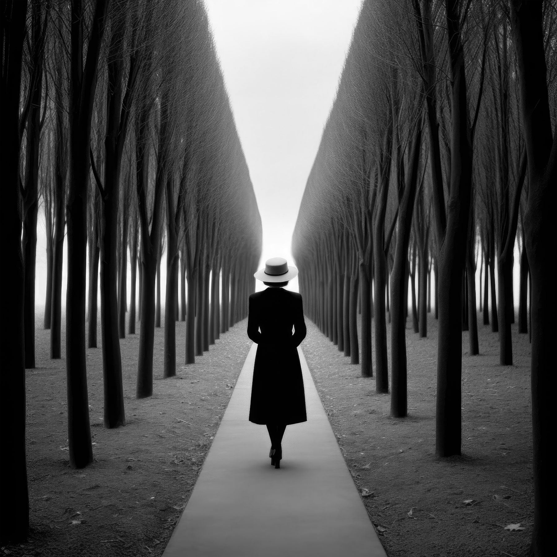 Dieser elegante Kunstdruck im Stil einer Schwarz-Weiß-Fotografie bringt eine tiefgründige, filmische Atmosphäre und eine zeitlose Ästhetik direkt an deine Wand.