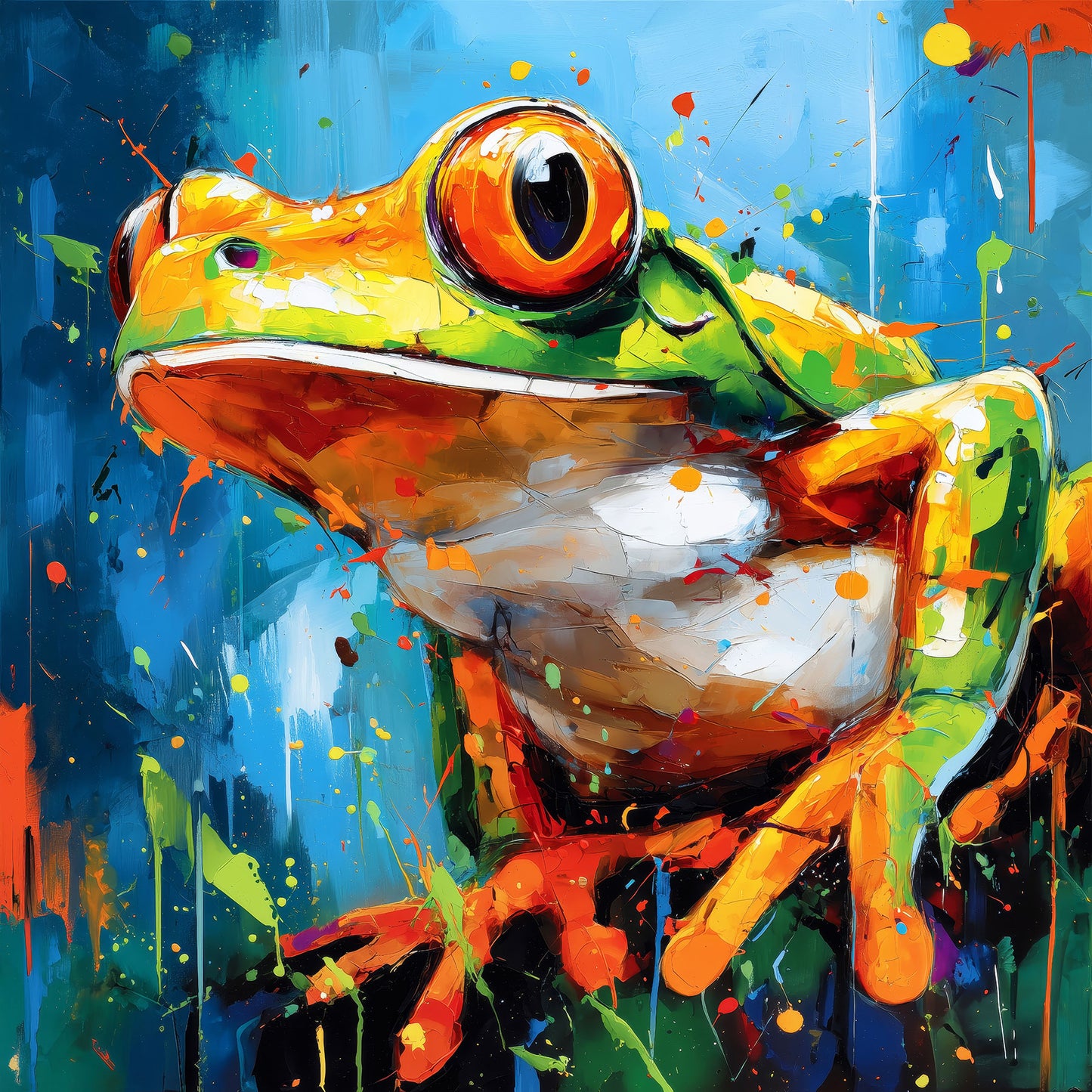 Modernes Forsch Pop Art Gemälde als Kunstdruck. Bestelle dieses Frosch Motiv als Wandbild auf Leinwand, Alu-Dibond, hinter Acrylglas oder als Poster. Kostenloser Versand innerhalb Deutschlands.