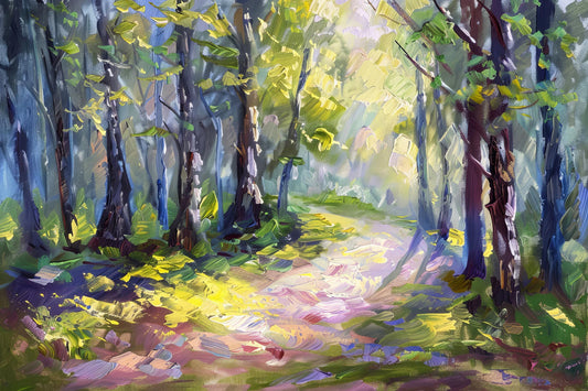 Frühlingshafter Wald Gemälde Kunstdruck auf Leinwand, Acrylglas, Alu-Dibond oder als Poster kaufen bei ARTemberaubend.