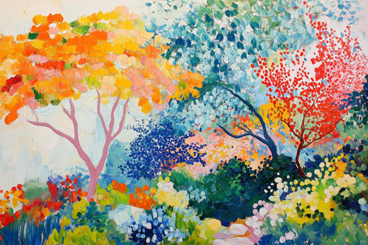 Blühender Garten im Stil eines Gemäldes von Matisse als hochwertiger Kunstdruck auf Leinwand, Alu-Dibond, hinter Acrylglas oder als Poster.