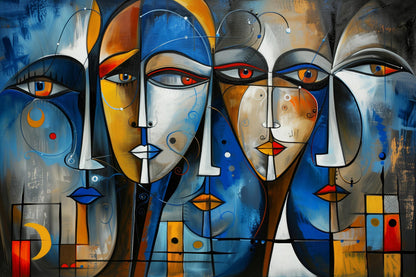Gesichter der Nacht - modernes Gemälde im kubistischen Stil als Kunstdruck auf Leinwand, Acrylglas, Alu-Dibond oder als Poster.