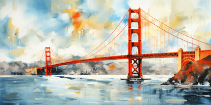 Modernes Golden-Gate Bridge Gemälde als hochwertiger Kunstdruck auf Leinwand, Alu-Dibond oder hinter Acrylglas.  Bestelle diesers San Francisco Motiv als Wandbild oder Poster.