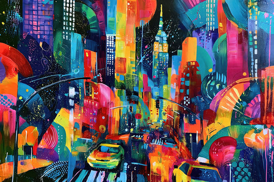 Farbenfrohes abstraktes New York Pop Art Gemälde als hochwertiger Kunstdruck. Jetzt bestellen als Wandbild auf Leinwand, Alu-Dibond, hinter Acrylglas oder als Poster. Versandkostenfreie Lieferung innerhalb Deutschlands.