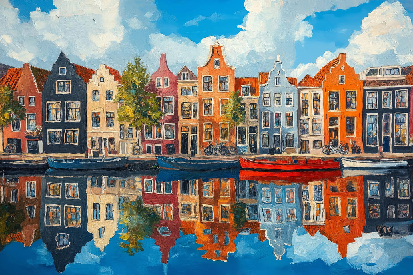Modernes Amsterdam-Gemälde als hochwertiger Kunstdruck auf Leinwand, Alu-Dibond oder hinter Acrylglas.