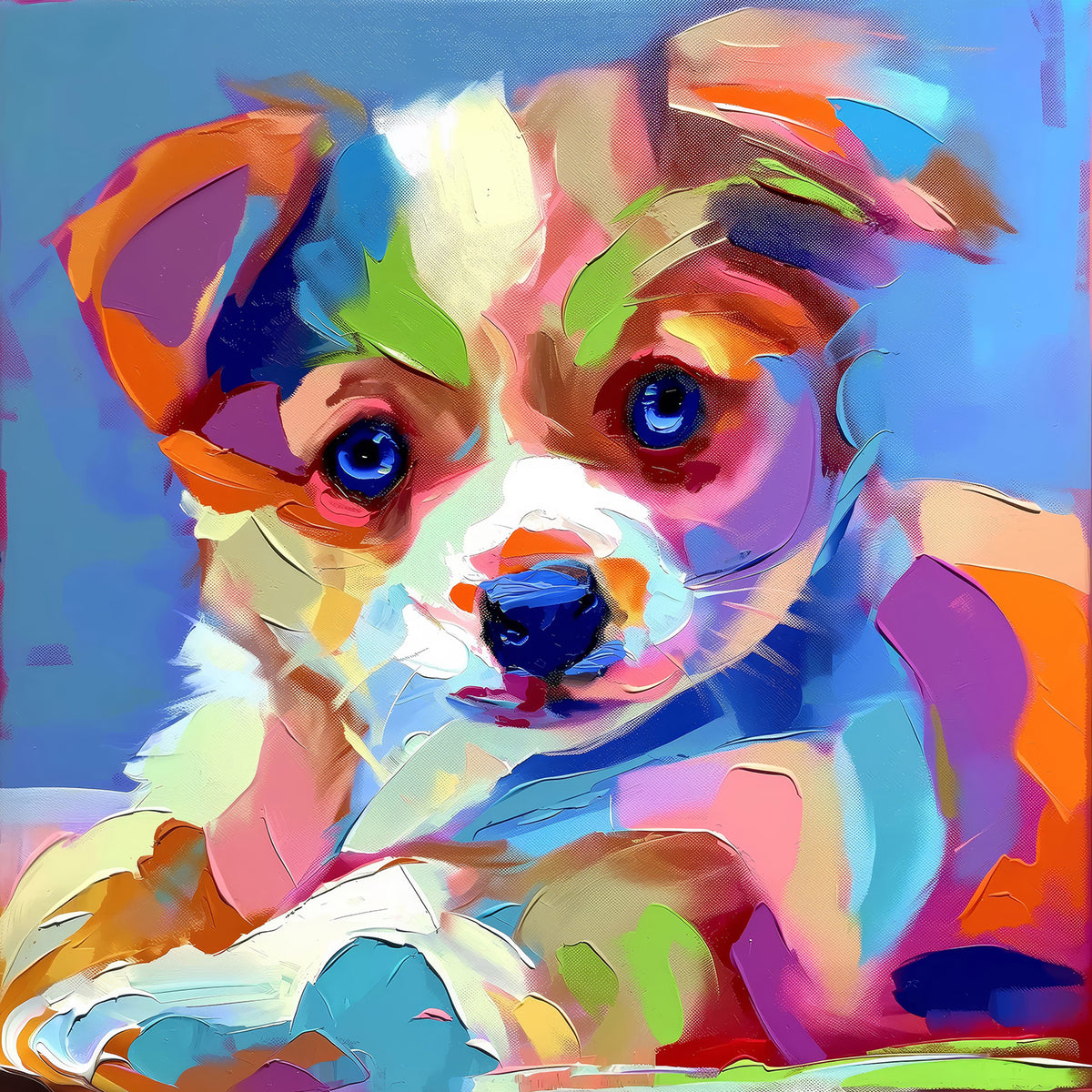 Abstraktes Gemälde eines Hundewelpen als hochwertiger Kunstdruck. Jetzt bestellen als Wandbild auf Leinwand, Alu-Dibond, hinter Acrylglas oder als Poster. Versandkostenfreie Lieferung innerhalb Deutschlands.