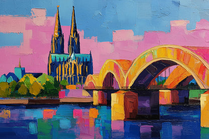 Abstraktes Kölner Dom Gemälde als hochwertiger Kunstdruck, erhältlich als Wandbild auf Leinwand, Alu-Dibond, hinter Acrylglas oder als Poster.
