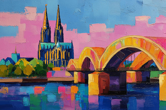 Abstraktes Kölner Dom Gemälde als hochwertiger Kunstdruck, erhältlich als Wandbild auf Leinwand, Alu-Dibond, hinter Acrylglas oder als Poster.
