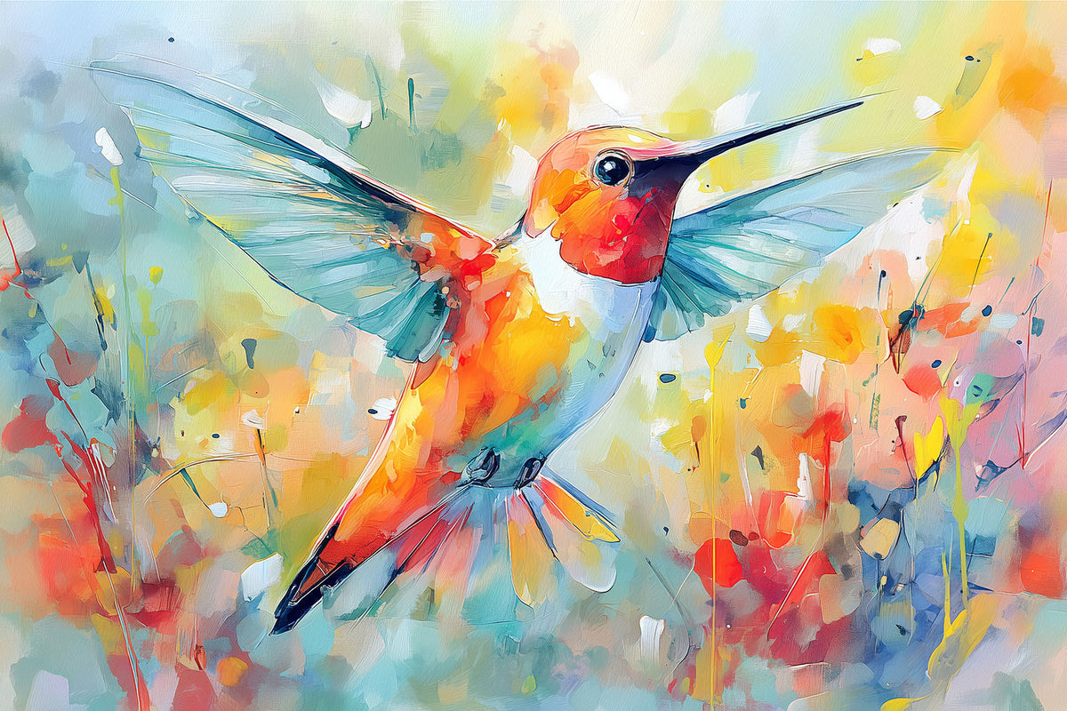 Kolibri im Stil eines Aquarell-Gemäldes als Kunstdruck auf Leinwand, Alu-Dibond oder hinter Acrylglas.