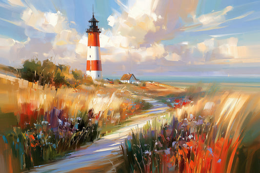 Modernes Leuchtturm Gemälde als hochwertiger Kunstdruck. Jetzt bestellen als Wandbild auf Leinwand, Alu-Dibond, hinter Acrylglas oder als Poster. 