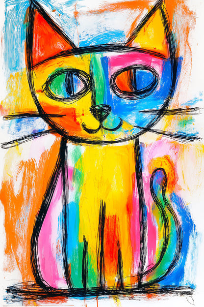 Bunte abstrakte Katzen im Stil eines Gemäldes als hochwertiger Kunstdruck auf Leinwand, Alu-Dibond, hinter Acrylglas oder als Poster.