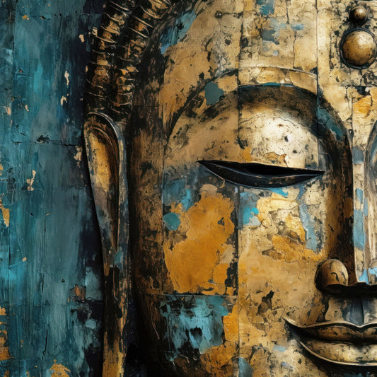 Modernes Buddha-Wandbild als Kunstdruck auf Leinwand, Alu-Dibond oder hinter Acrylglas kaufen, mit kostenlosem Versand innerhalb Deutschlands.