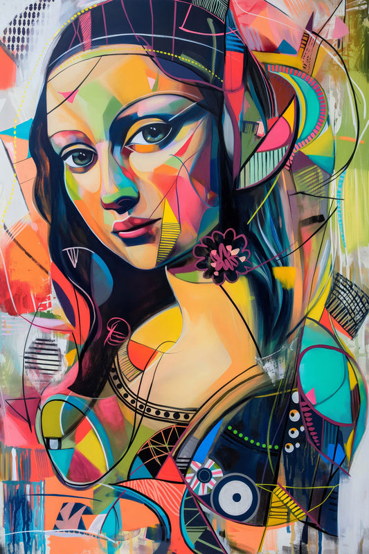 Moderne Mona-Lisa Interpretation im Pop-Art-Stil als hochwertiger Kunstdruck auf Leinwand, Alu-Dibond oder hinter Acrylglas.
