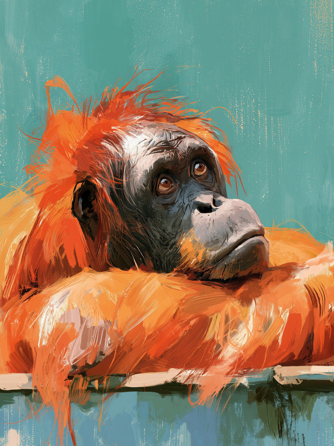 Modernes Gemälde eines Orang-Utans als hochwertiger Kunstdruck. Jetzt bestellen als Wandbild auf Leinwand, Alu-Dibond, hinter Acrylglas oder als Poster. Versandkostenfreie Lieferung innerhalb Deutschlands.