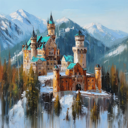 Neuschwanstein im Winter - Gemälde als hochwertiger Kunstdruck auf Leinwand, Alu-Dibond, hinter Acrylglas oder als Poster.