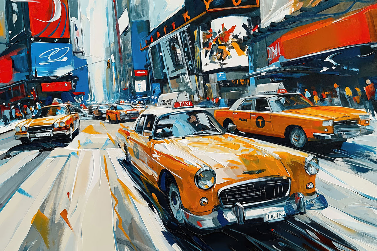 New York Taxis in Manhattan Times Square Gemälde als Kunstdruck. Jetzt bestellen als Wandbild auf Leinwand, Alu-Dibond, Acrylglas oder als Poster.