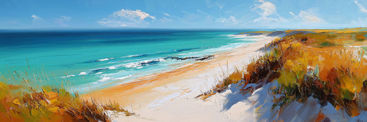 Ostseestrand-Panoramagemälde als hochwertiger Kunstdruck. Jetzt bestellen als Wandbild auf Leinwand, Alu-Dibond, hinter Acrylglas oder als Poster. Versandkostenfreie Lieferung innerhalb Deutschlands.