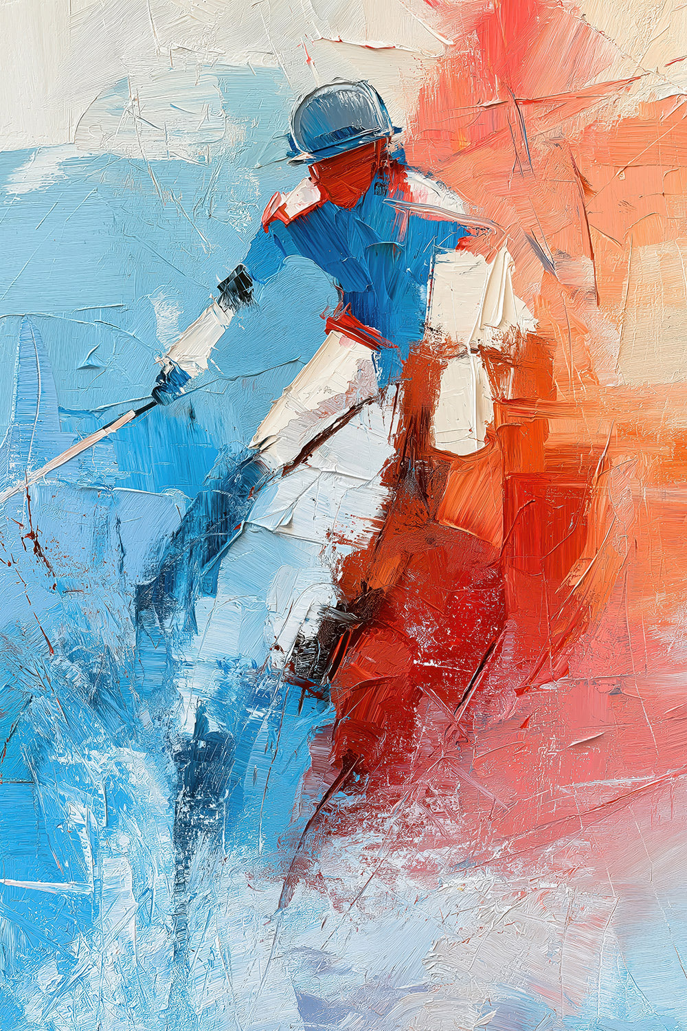 Abstraktes Gemälde eines Polo-Spielers als hochwertiger Kunstdruck. Jetzt bestellen als Wandbild auf Leinwand, Alu-Dibond, hinter Acrylglas oder als Poster.