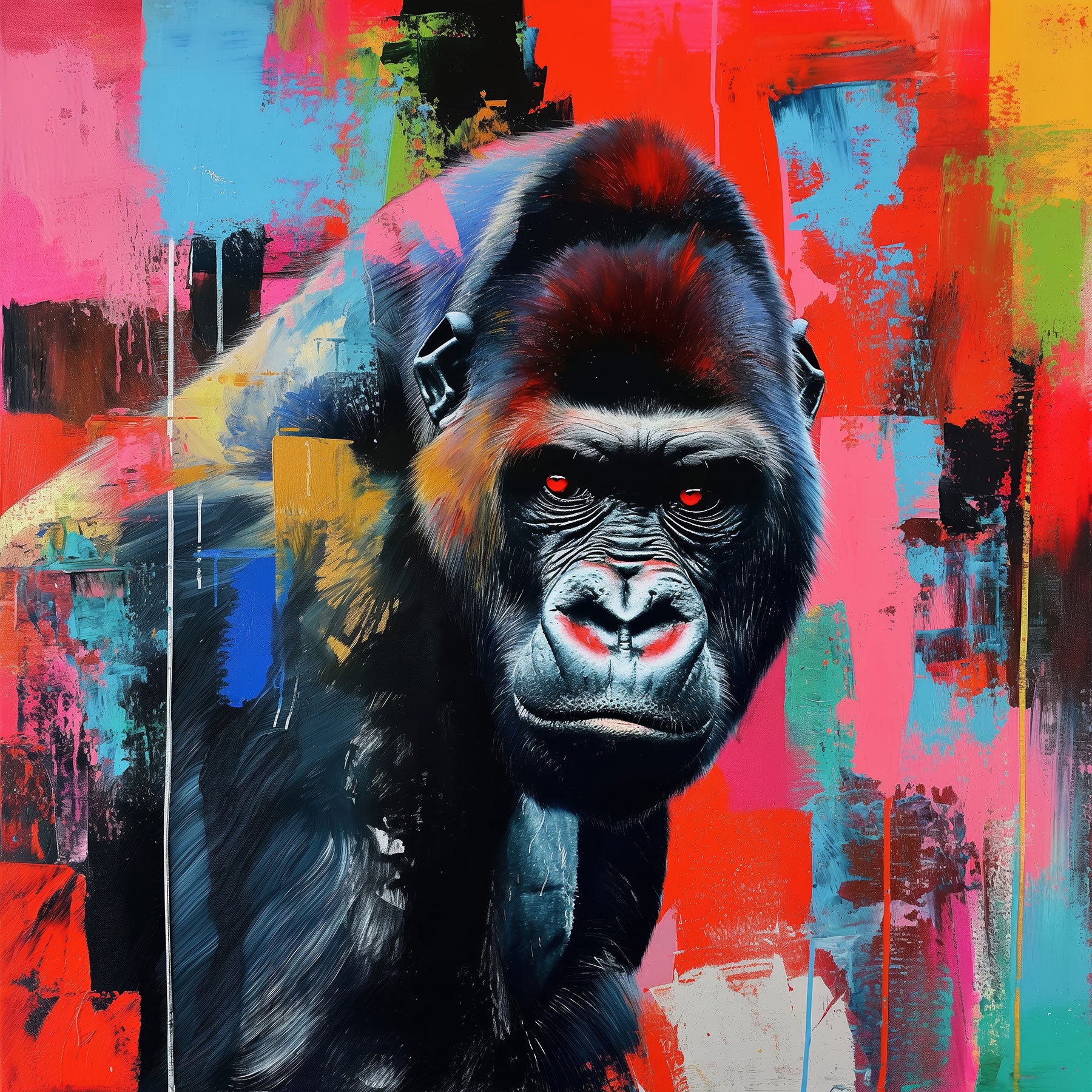 Modernes Popart / Mixed Media Gorilla Motiv als hochwertiger Kunstdruck auf Leinwand, Acrylglas oder Alu-Dibond kaufen mit kostenlosem Versand.