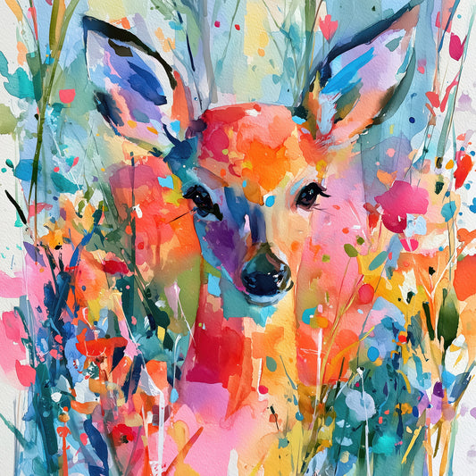Reh-Kitz Gemälde im Aquarell-Stil als hochwertiger Kunstdruck. Jetzt bestellen als Wandbild auf Leinwand, Alu-Dibond, hinter Acrylglas oder als Poster.