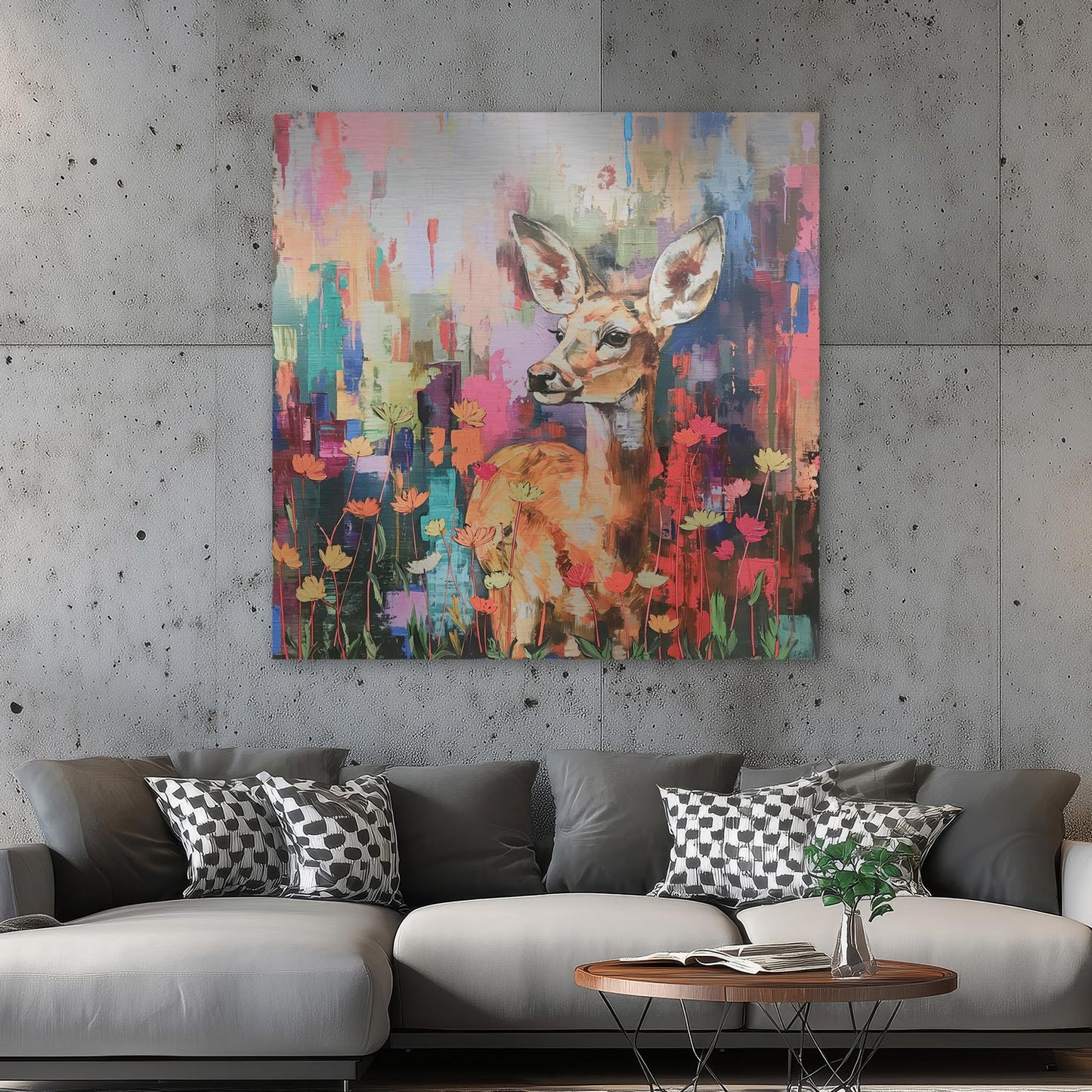 Reh mit bunten Blumen