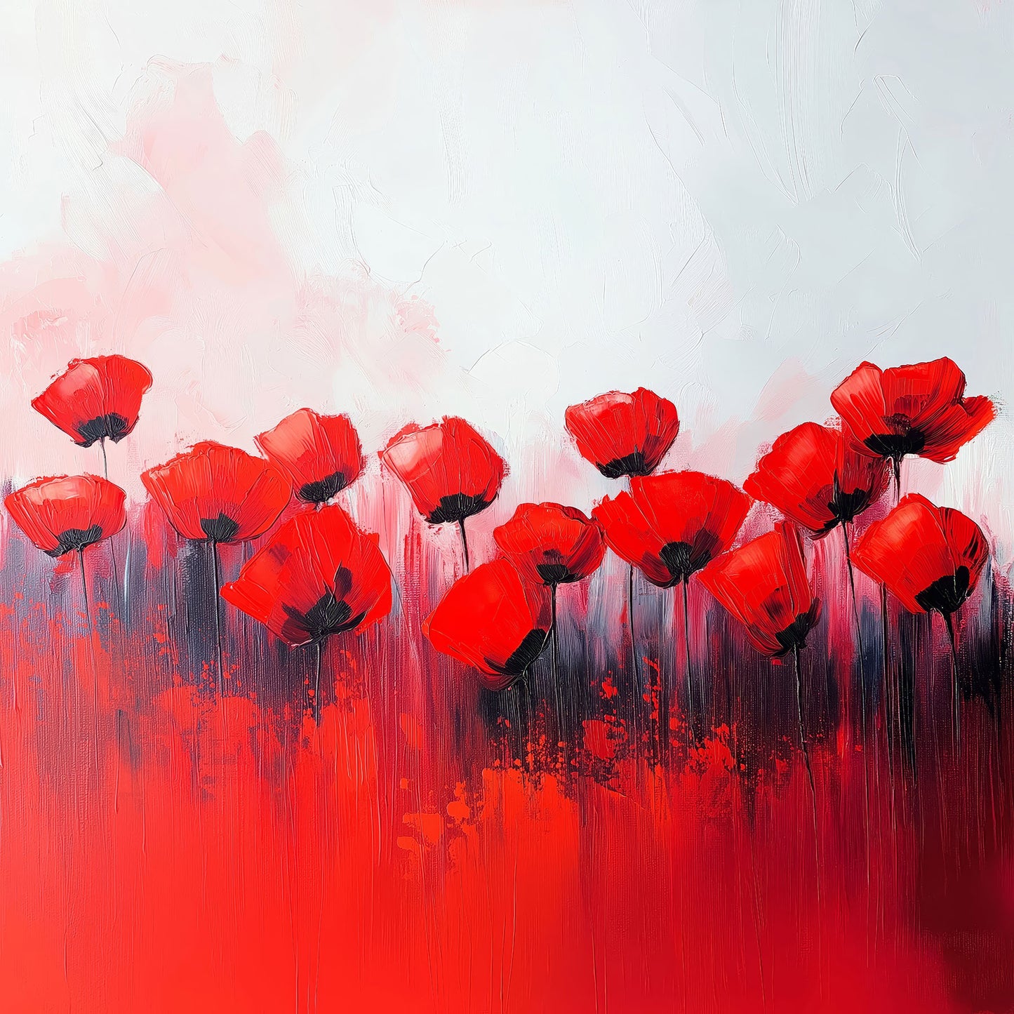 Abstraktes Mohnblumen-Motiv im Stil eines modernen Gemäldes als hochwertiger Kunstdruck auf Leinwand, Alu-Dibond oder hinter Acrylglas online kaufen.
