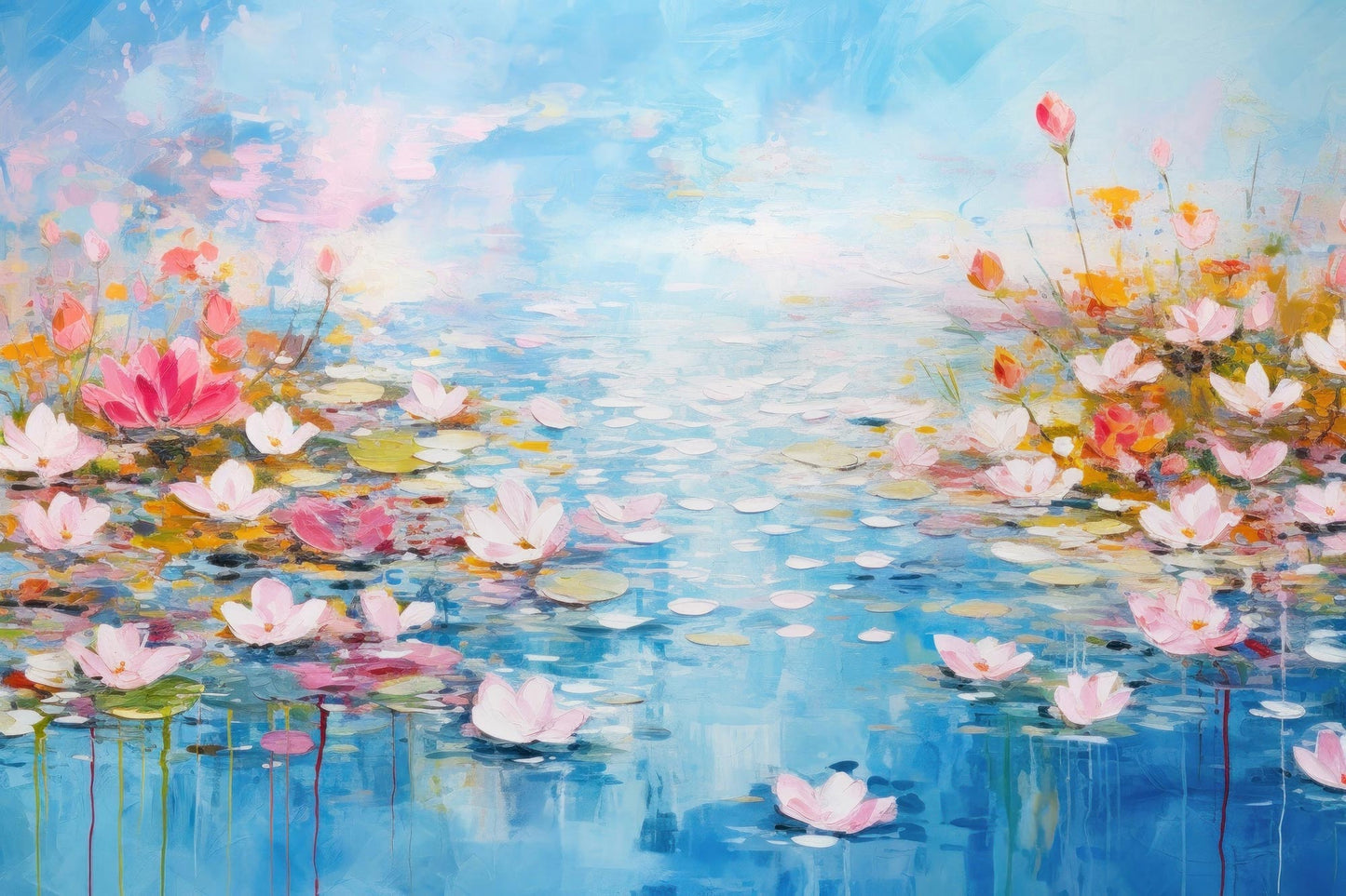 Modernes Seerosen-Gemälde als hochwertiger Kunstdruck auf Leinwand, Acrylglas, Alu-Dibond oder als Poster online bestellen.